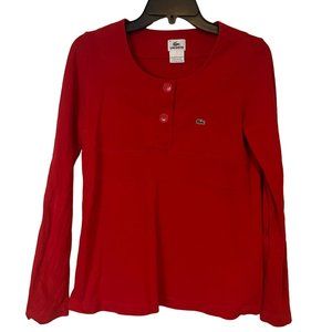 Lacoste Shirt Womens 38 Medium Red Tunic 2 Button Round Neck Long Sleeve VINTAGE